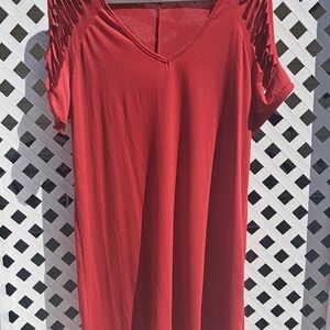 XL Red T-Shirt Dress With V-neck & Braided Detail Short Sleeves